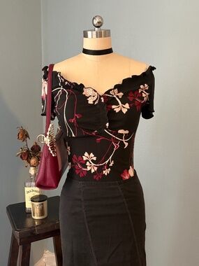 Black floral blouse